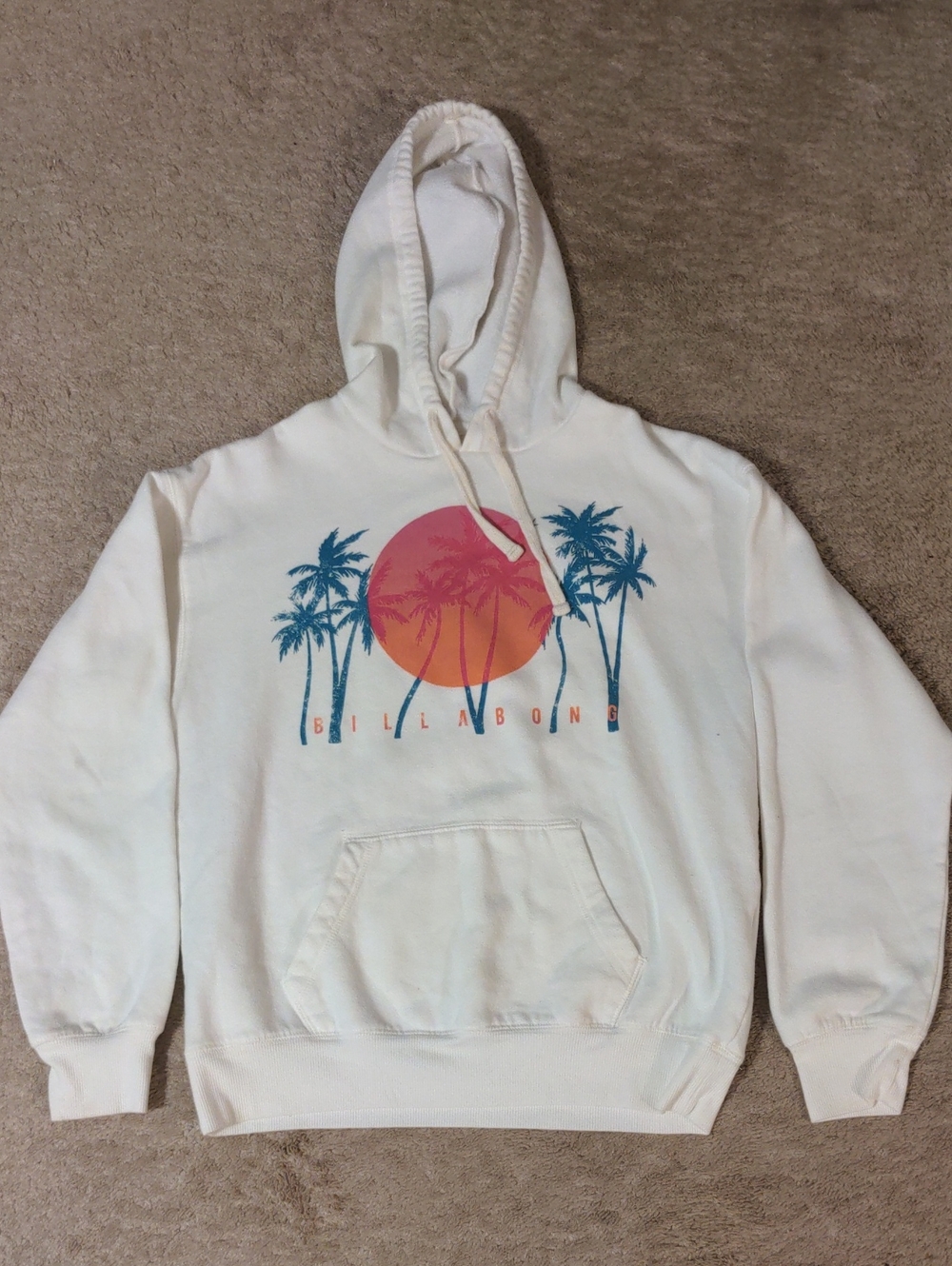 Billabong Cream Hoodie with Pink & Blue Palm Sun Graphic